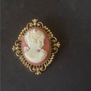 Avon Gold-Tone Coral and Ivory Cameo Brooch